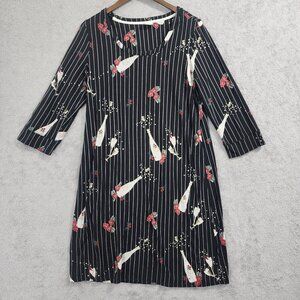 Soma Womens Black Floral Stripe Celebration Printed Midi Shift Dress M   JCT